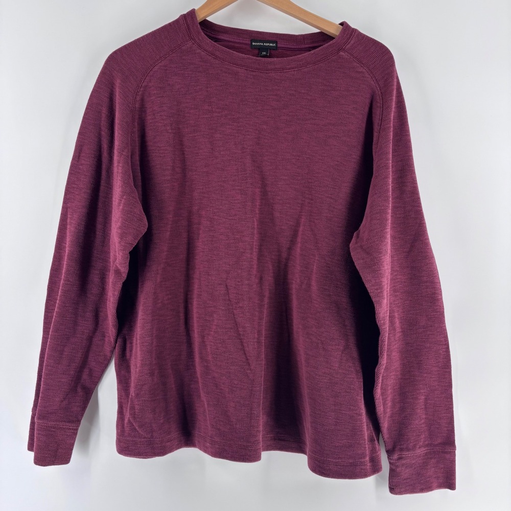 Banana Republic Pullover Mens XXL Burgundy Waffle Knit Raglan Cotton Blend